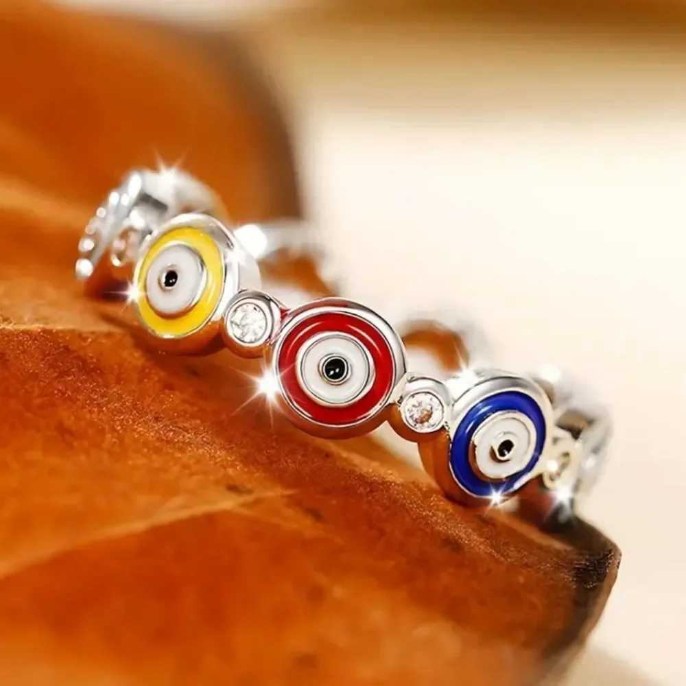 Colorful Evil Eye Ring Sz 7